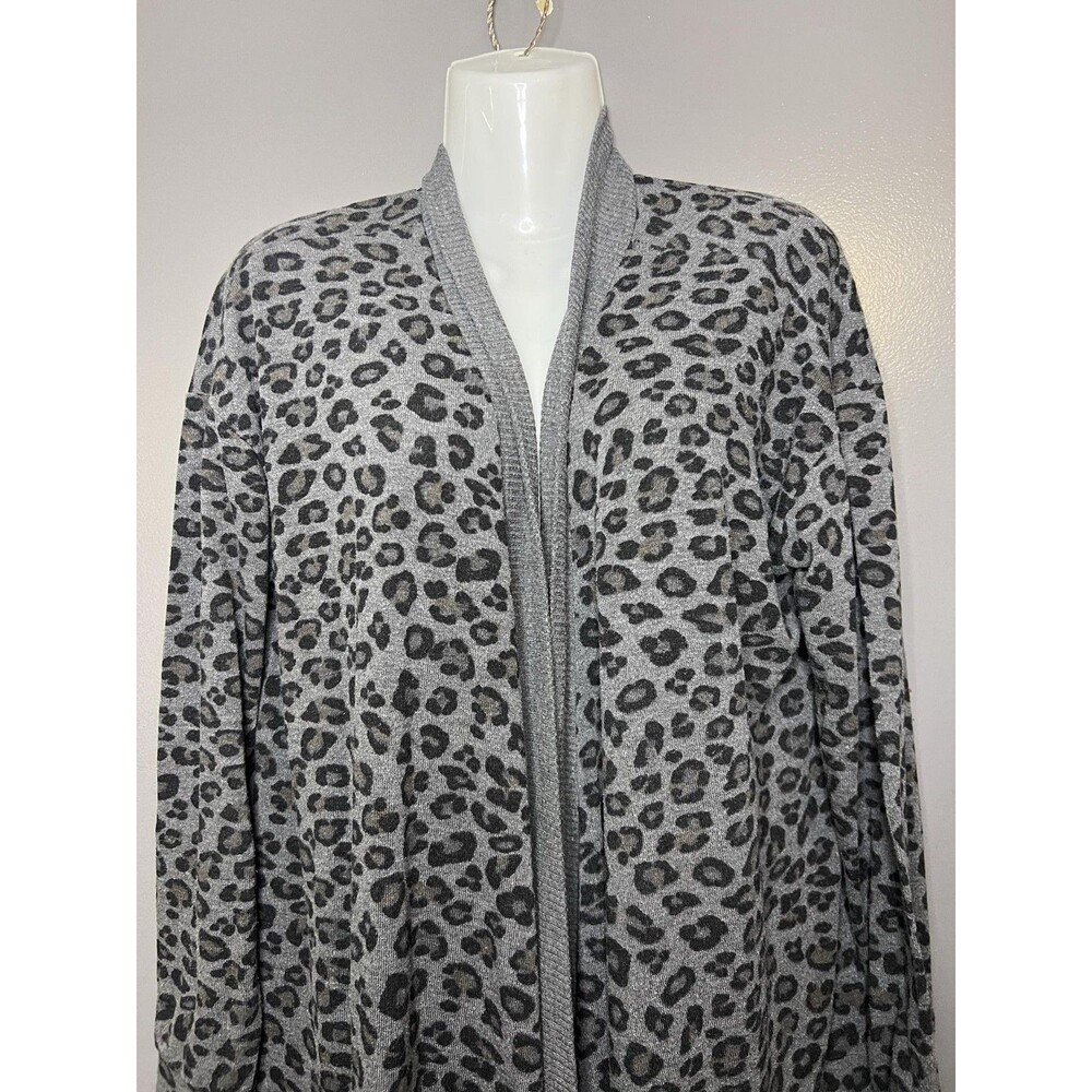 1.STATE Cardigan Sweater Womens Plus 0X Gray Leopard Open Front Duster